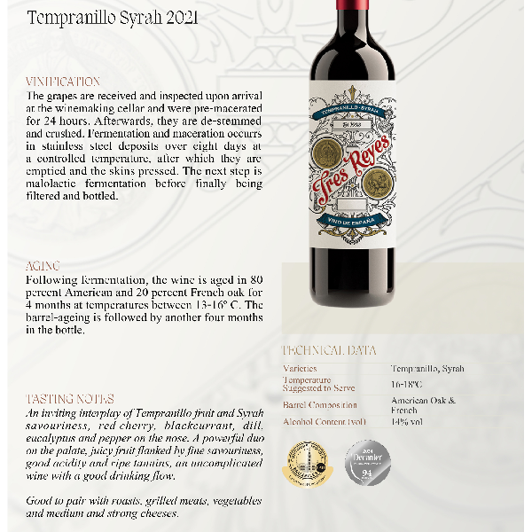 2021 Tres Reyes Tempranillo Syrah - Rouge